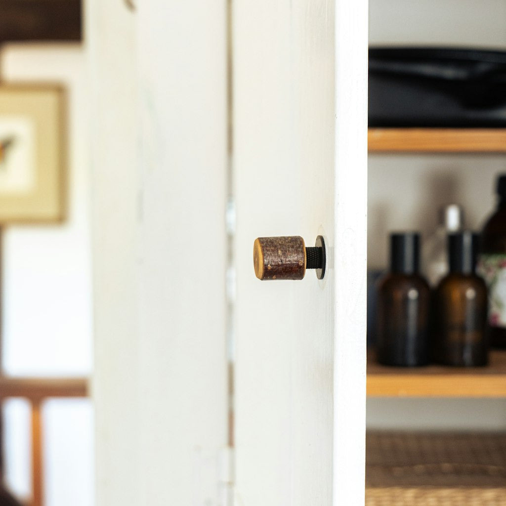 Hazel & Brass Knob • Knurled • Blackened